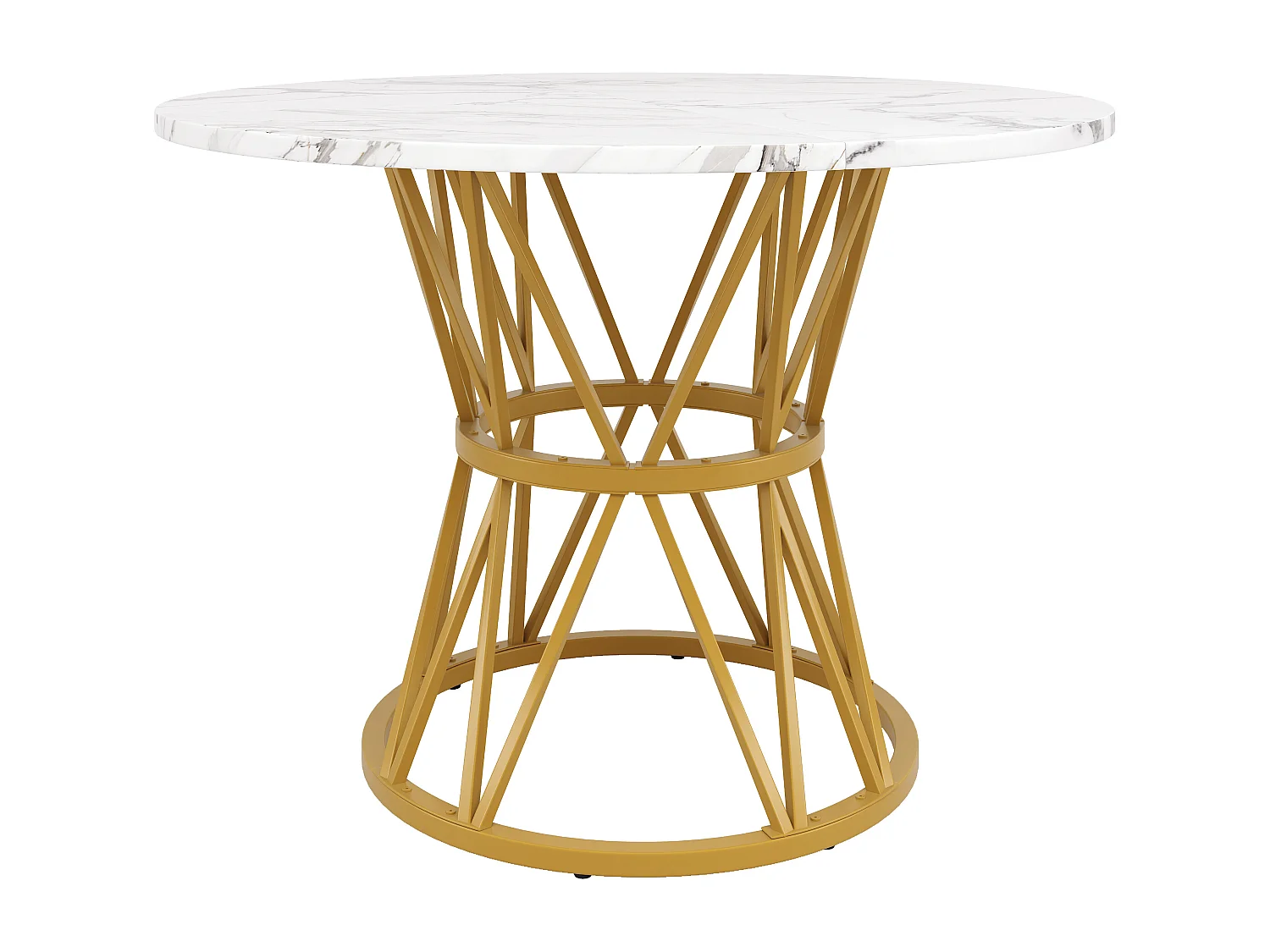 URBAN MEUBLE Table de salle à manger ronde effet marbre blanc pieds chic dorés