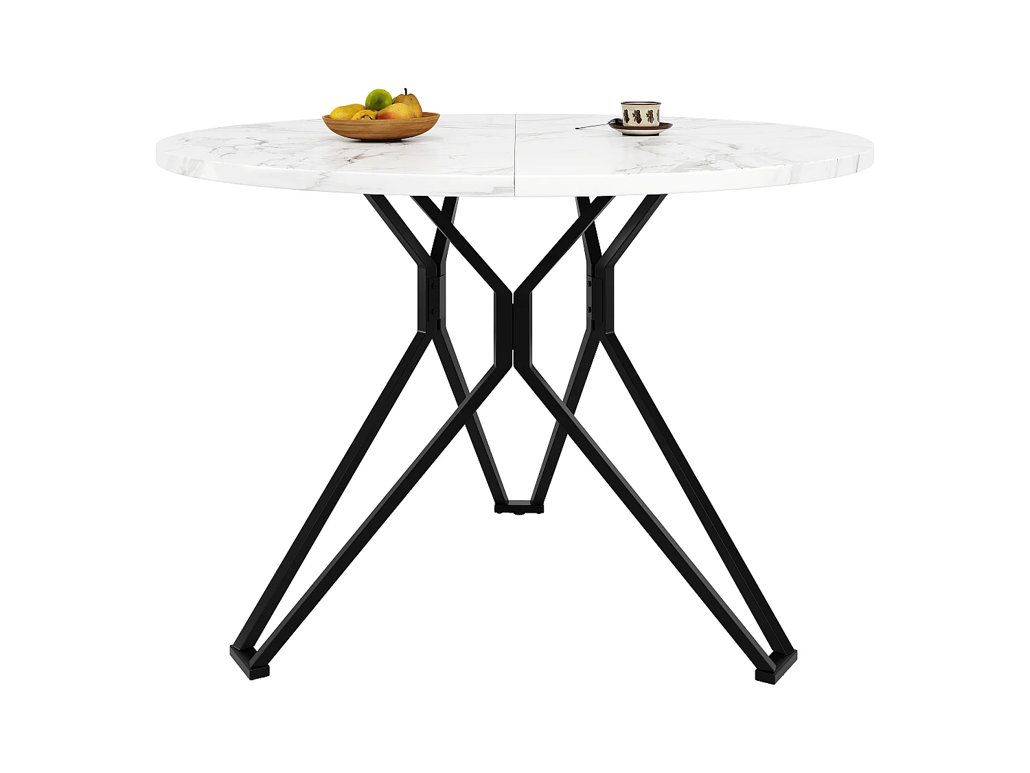 URBAN MEUBLE Table de salle à manger ronde effet marbre blanc pieds noires