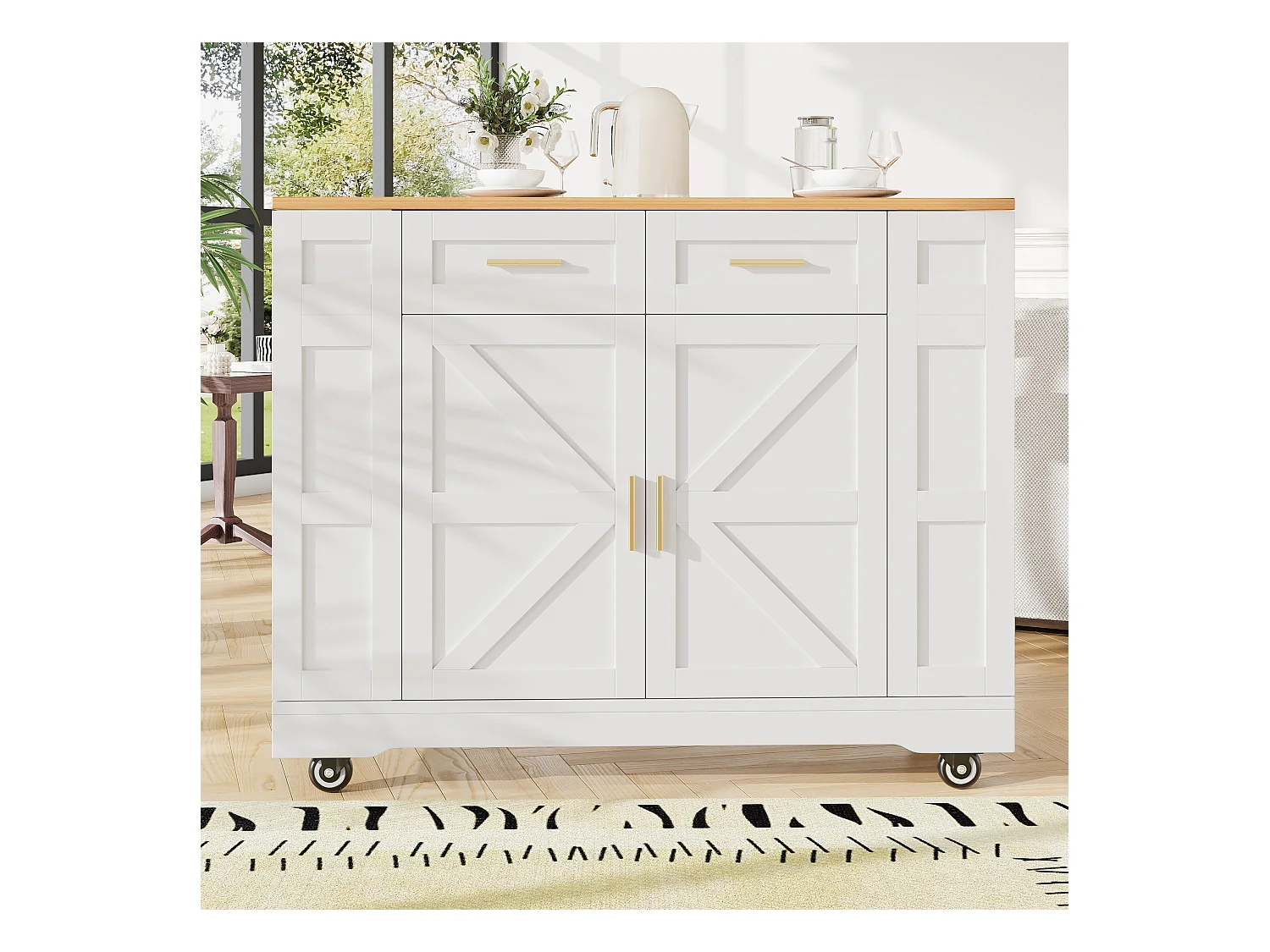 URBAN MEUBLE Îlot de cuisine blanc plateau pliant et rangement Intelligent