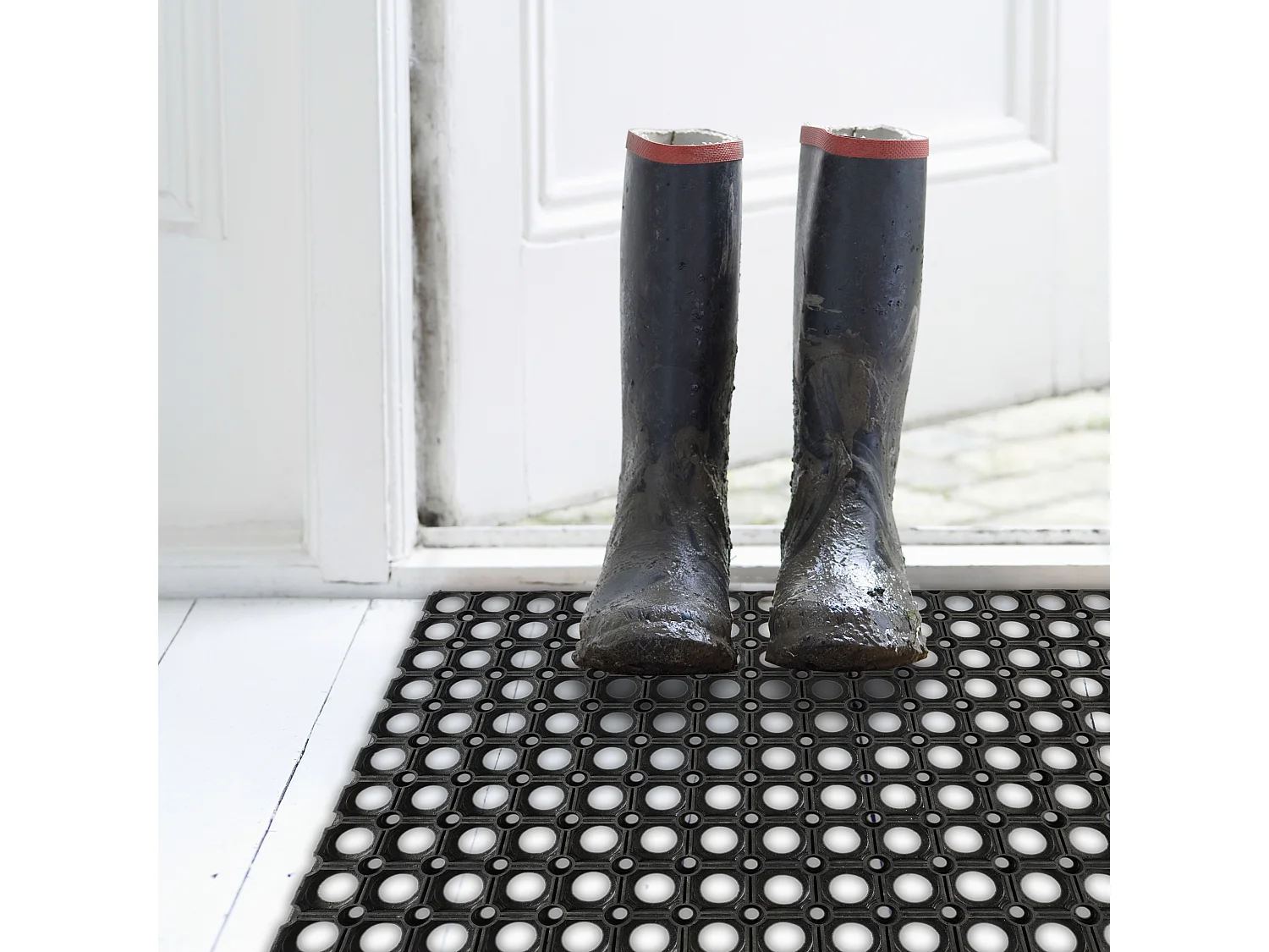 Paillasson Caillebotis Caoutchouc 40x60cm Noir