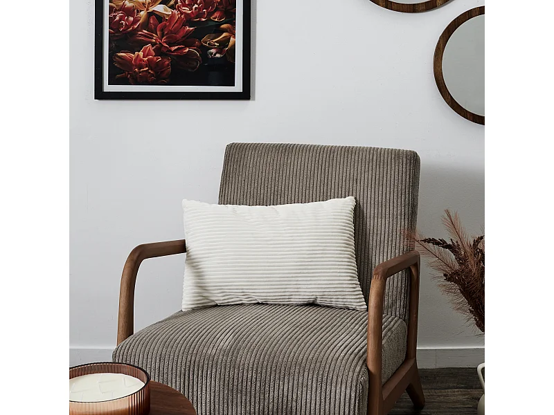 Coussin Flanelle Cotelet 30x50cm Gris, Rouge, Blanc