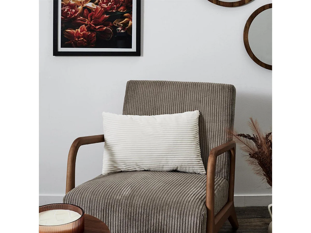 Coussin Flanelle Cotelet 30x50cm Gris, Rouge, Blanc