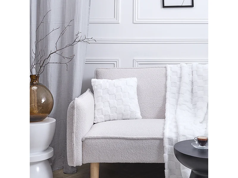 Coussin Flanelle Damier Blanc Et Beige 40x40cm Blanc