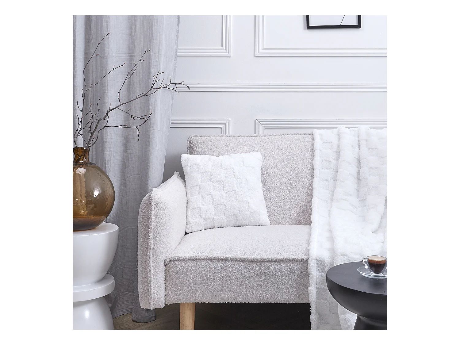 Coussin Flanelle Damier Blanc Et Beige 40x40cm Blanc