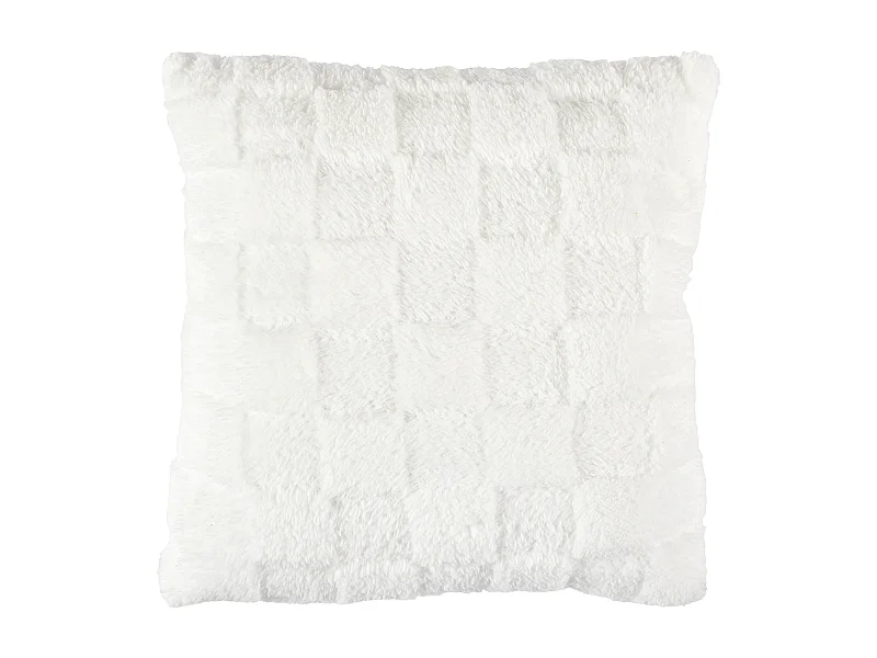 Coussin Flanelle Damier Blanc Et Beige 40x40cm Blanc