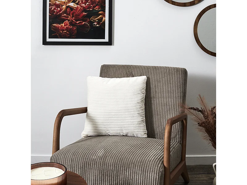 Coussin Grosse Cotes Flanelle 40x40cm Blanc, Gris, Rouge