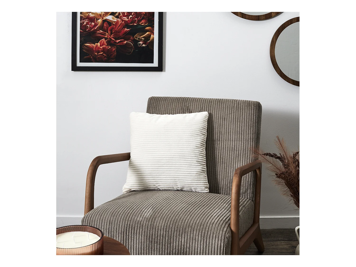 Coussin Grosse Cotes Flanelle 40x40cm Blanc, Gris, Rouge