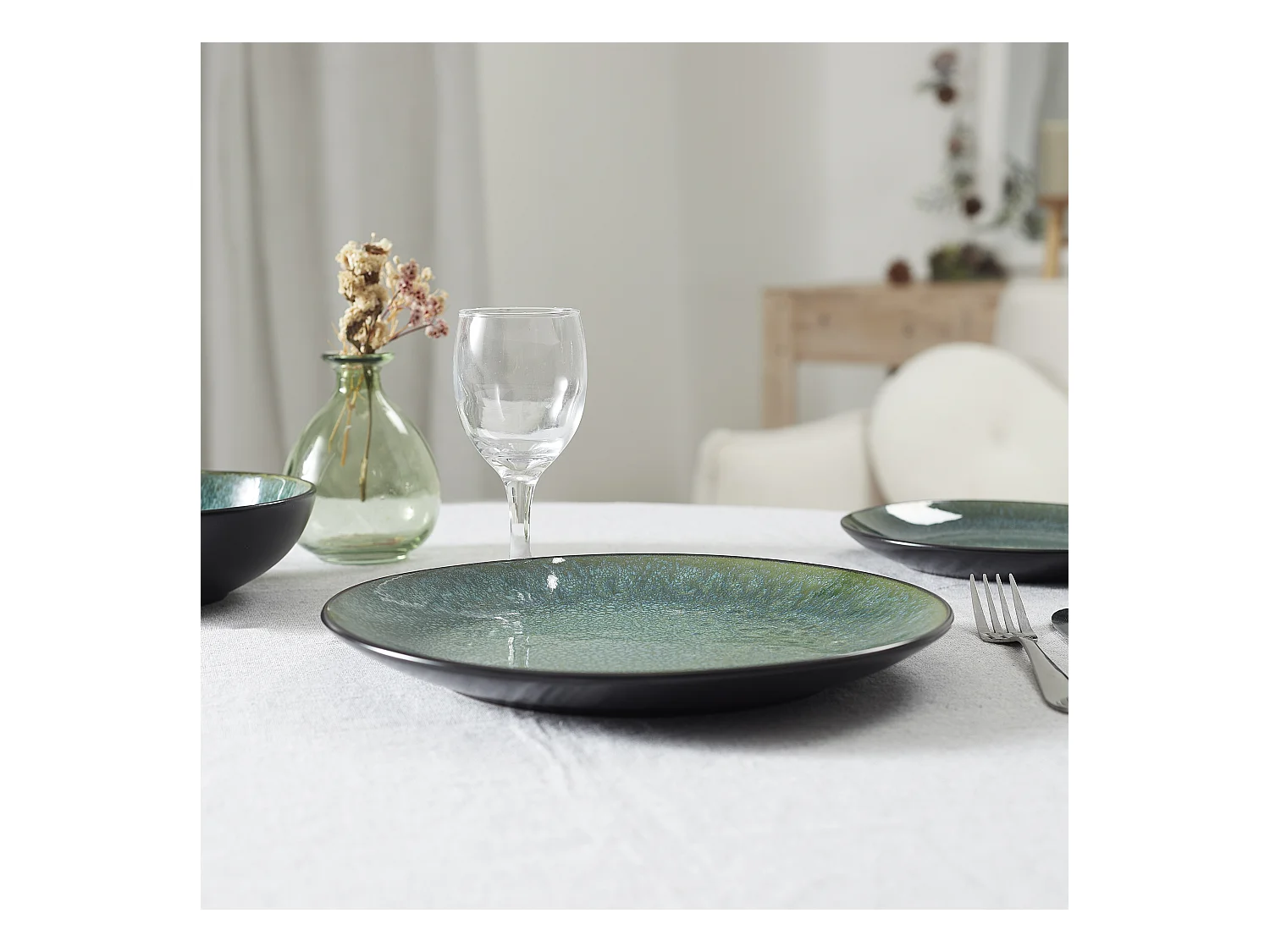 Assiette Elia D27cm Vert, Noir
