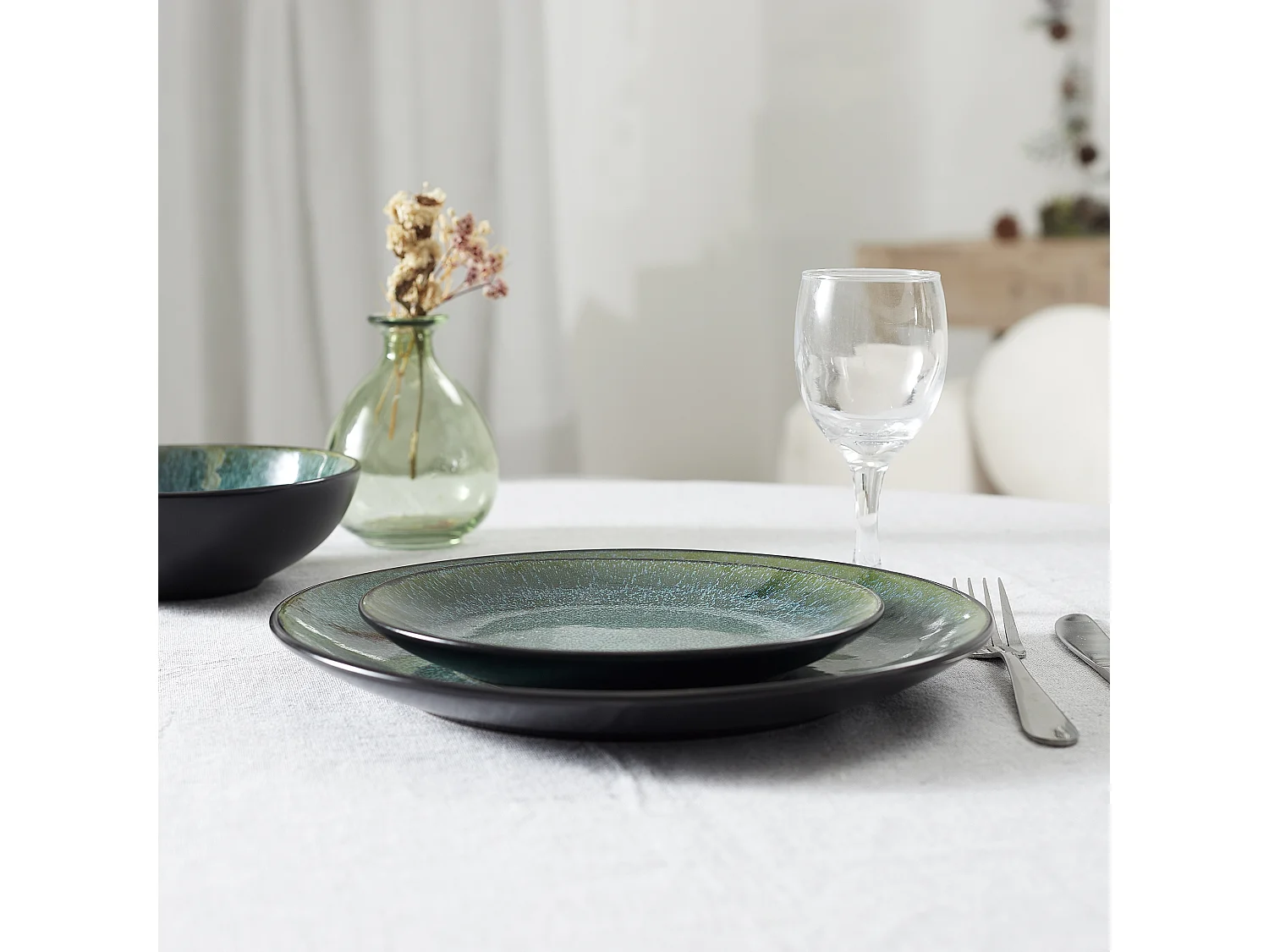 Assiette Elia D27cm Vert, Noir