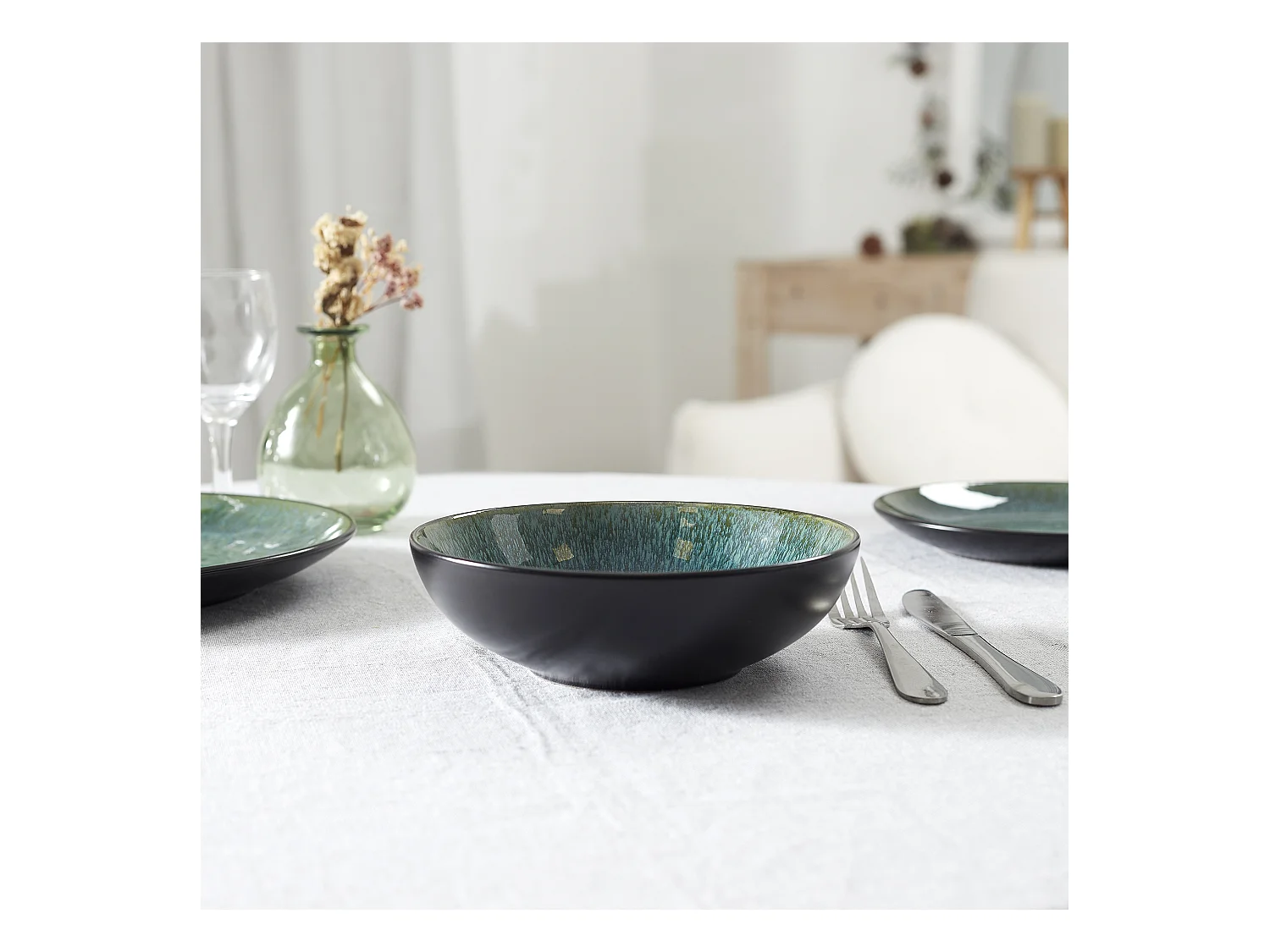Assiette Soupe Elia D18.5cm Vert, Noir