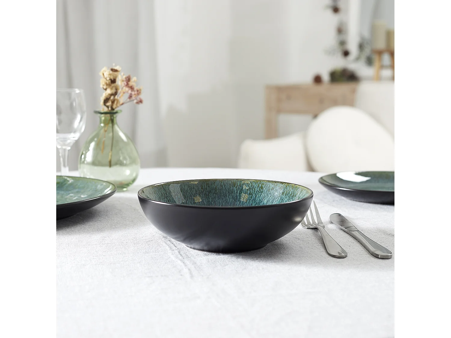 Assiette Soupe Elia D18.5cm Vert, Noir