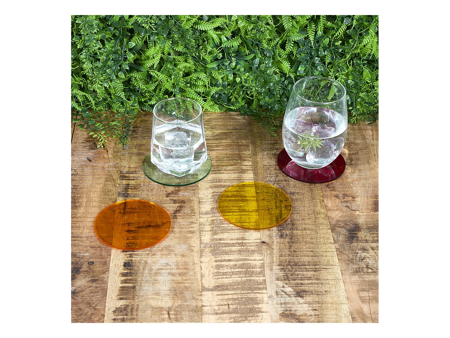 Dessous De Verre Colores D10cm Vert, Jaune, Rouge, Bleu