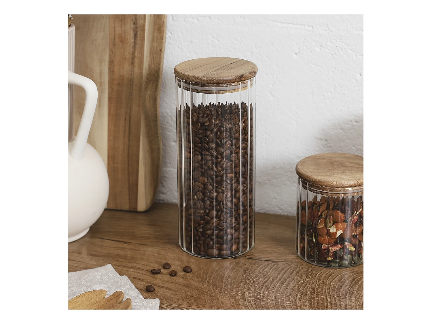 Bocal De Conservation Couverle En Acacia 110cl Transparent