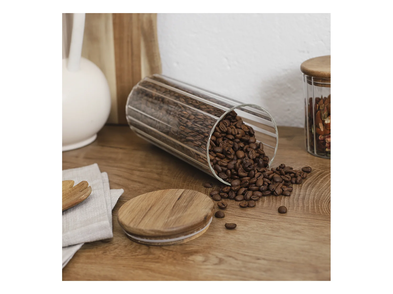 Bocal De Conservation Couverle En Acacia 110cl Transparent