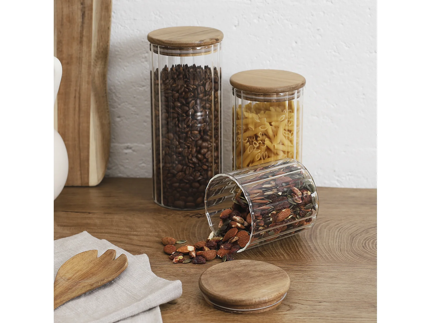 Bocal De Conservation Couverle En Acacia 110cl Transparent