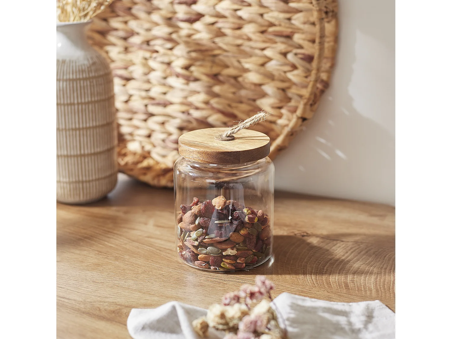 Bocal Verre Avec Couvercle Acacia H10cm2 Transparent, Marron