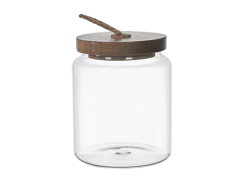 Bocal Verre Avec Couvercle Acacia H10cm2 Transparent, Marron
