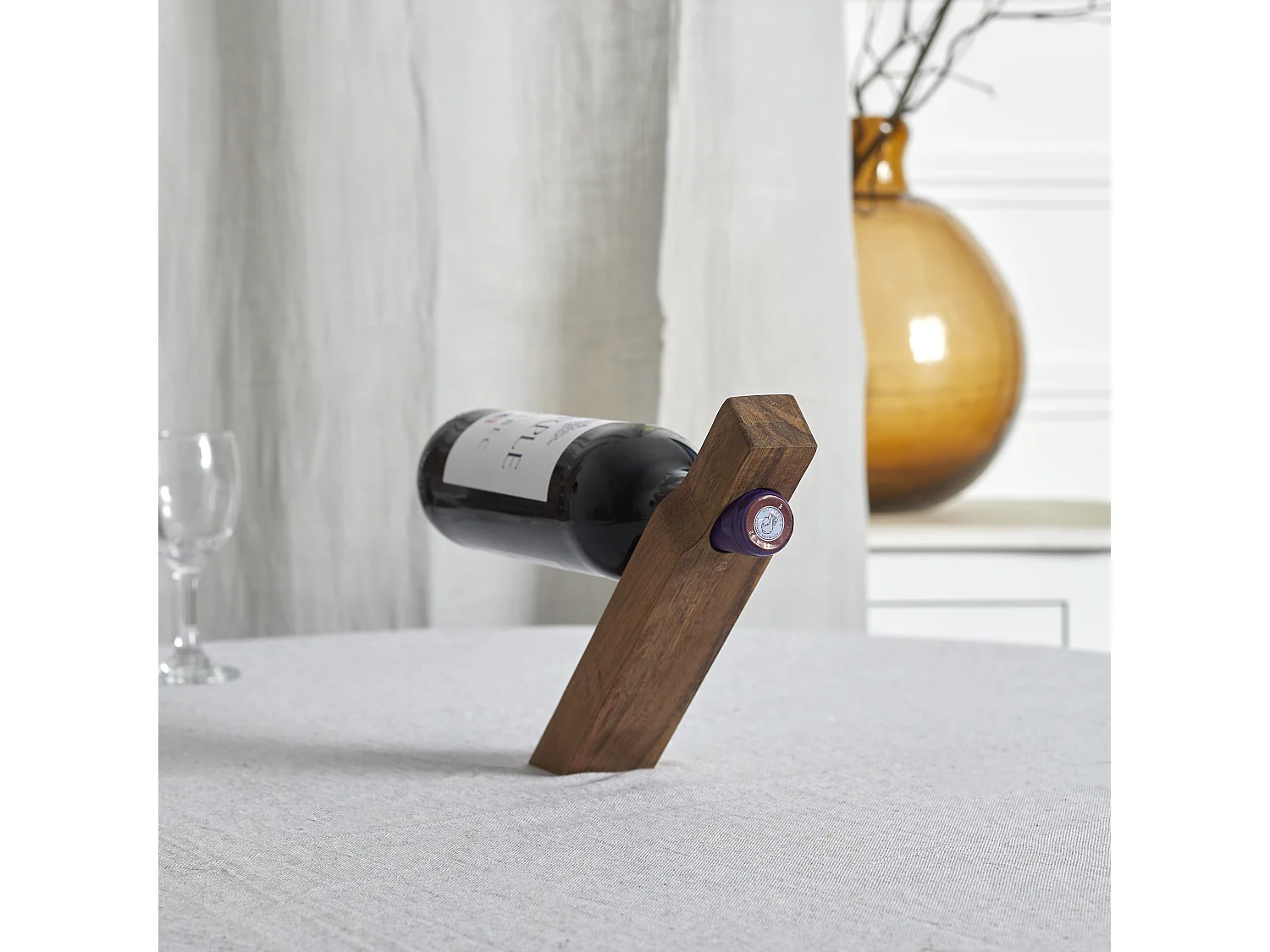 Support A Bouteille Et Tire Bouchon Acacia Marron