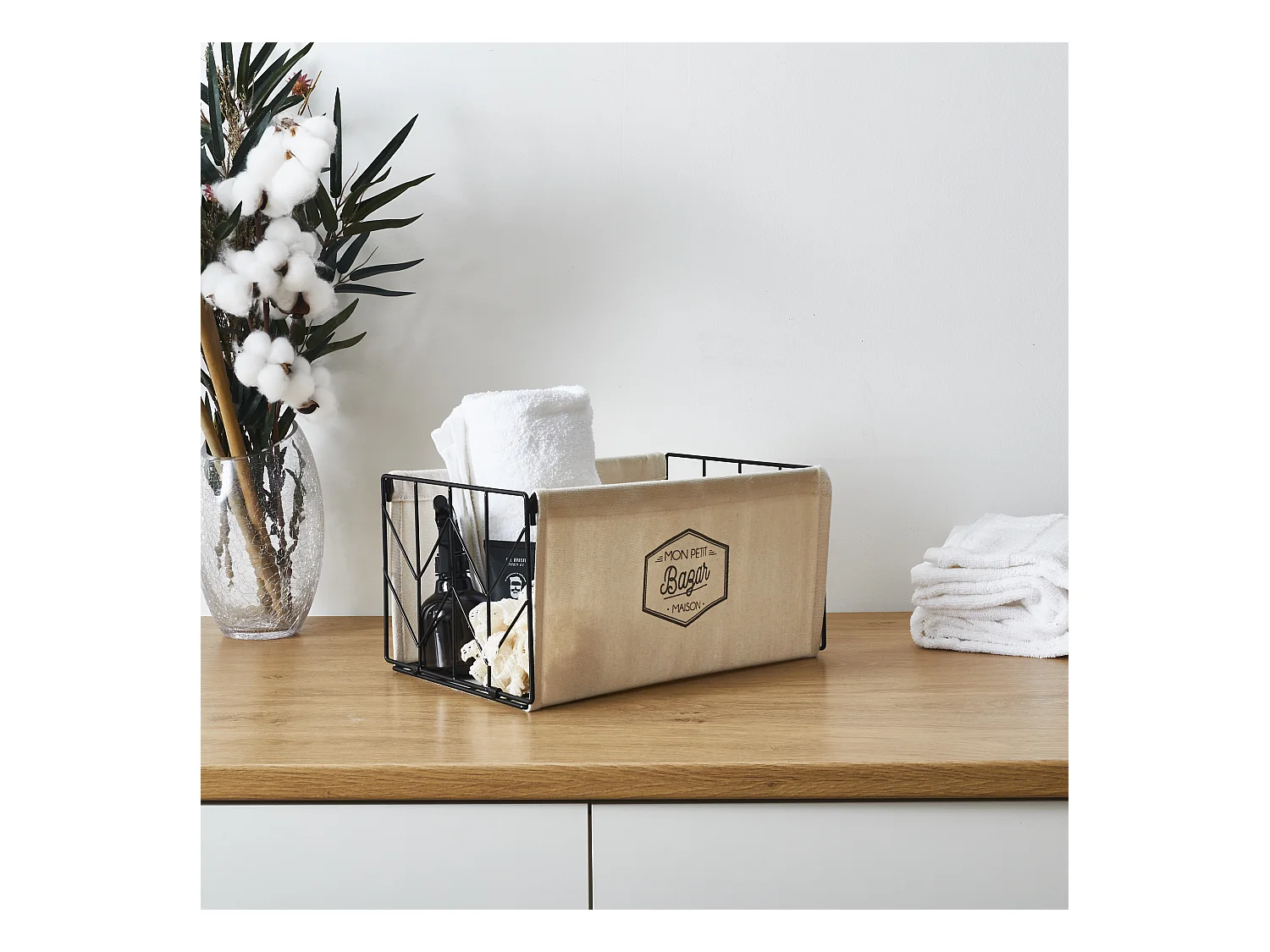 Bac De Rangement Pliable Taille S Noir, Beige