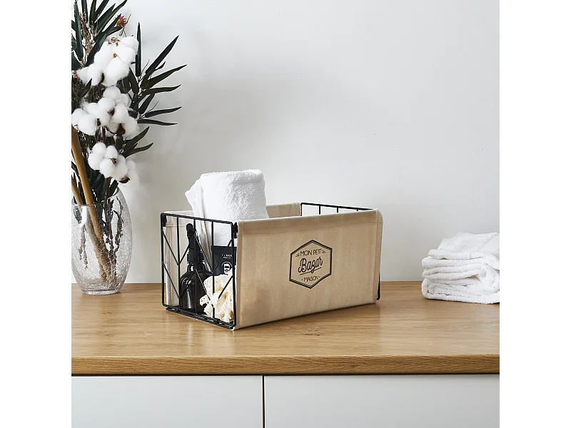 Bac De Rangement Pliable Taille S Noir, Beige