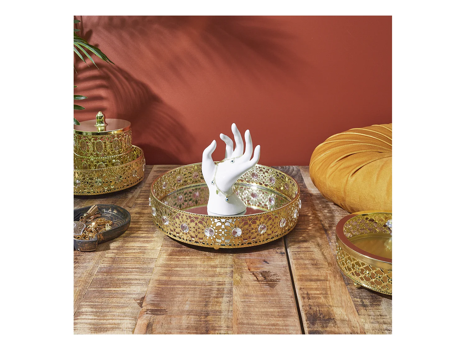 Plateau Deco Miroir Dore D25cm Or