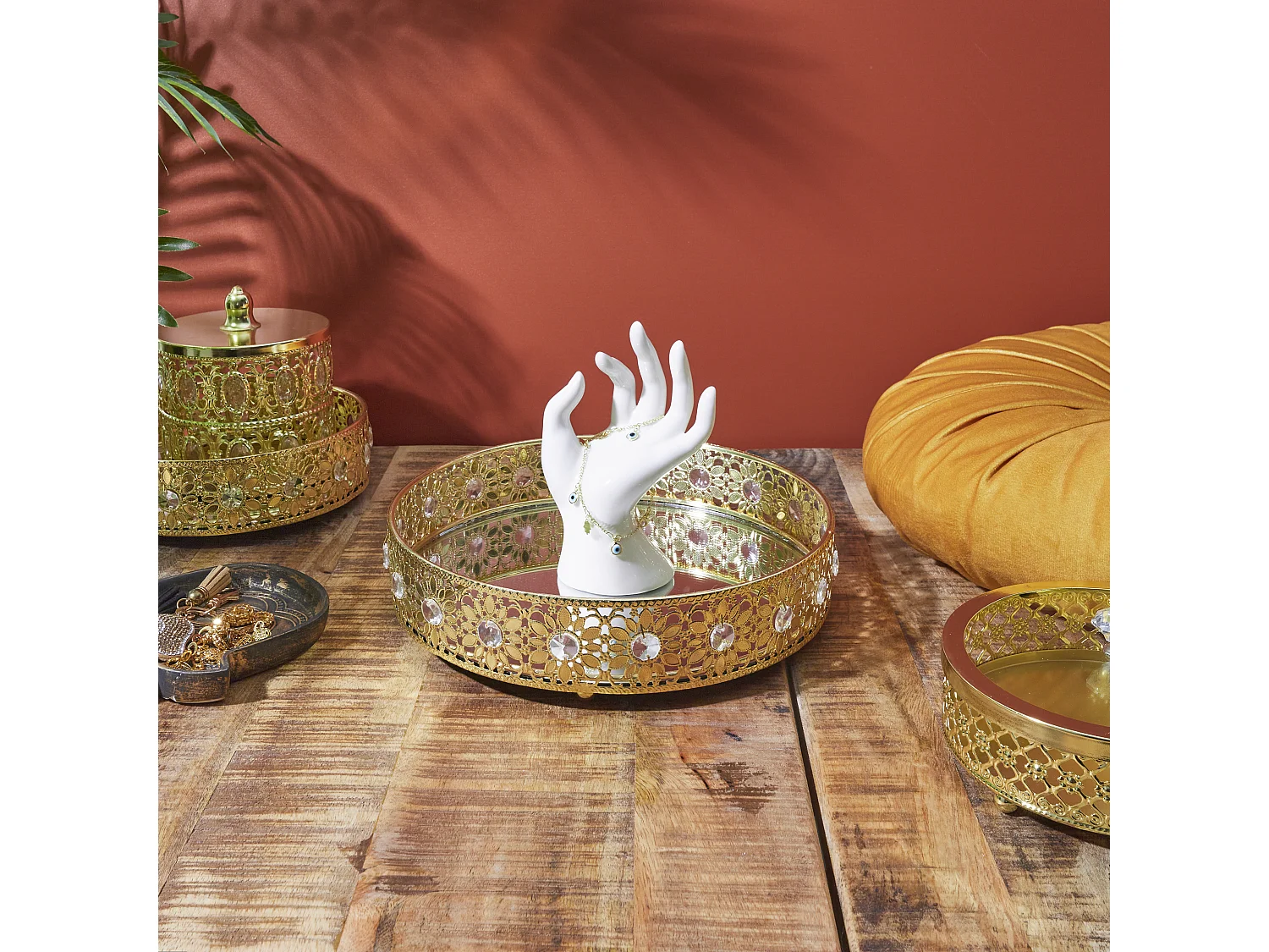 Plateau Deco Miroir Dore D25cm Or