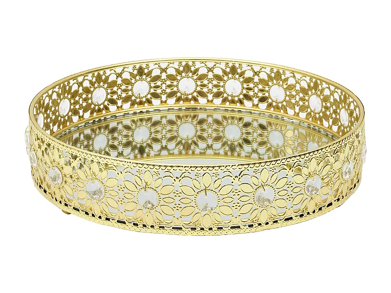 Plateau Deco Miroir Dore D25cm Or