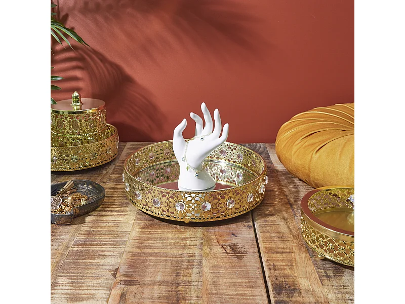 Plateau Deco Miroir Dore D25cm Or