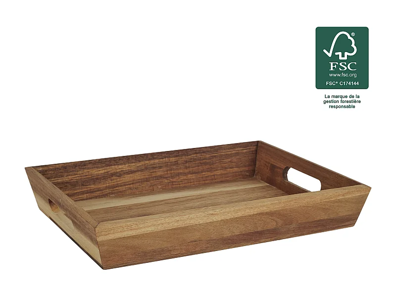 Plateau A Poignees Acacia 32x23cm Marron