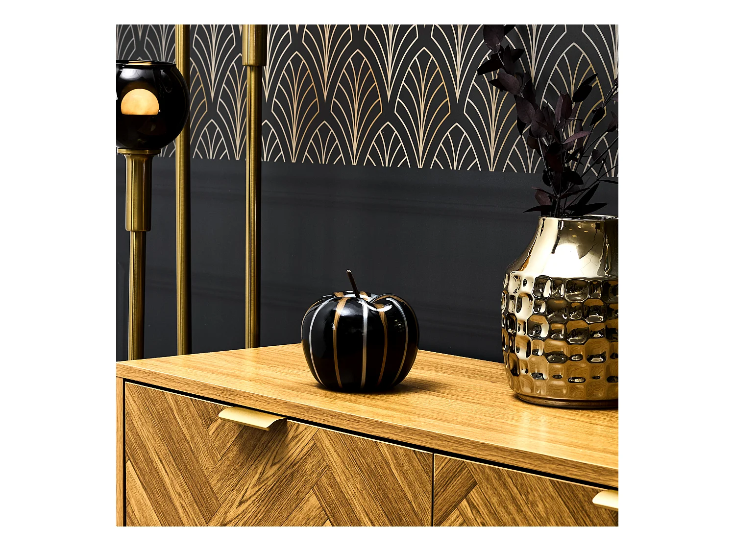 Statue Pomme Coulure Bronze Et Argent H13cm Noir, Marron, Argent