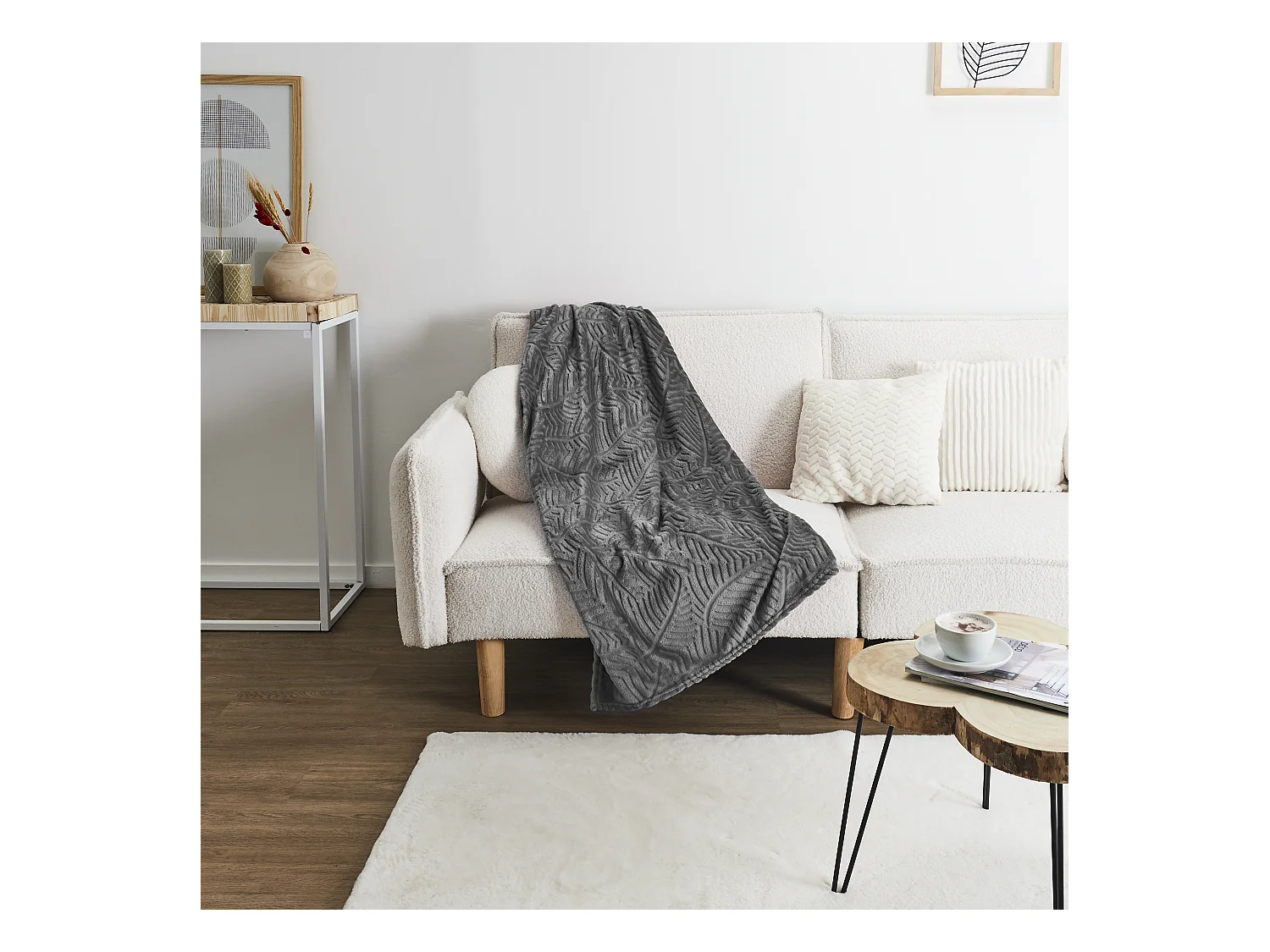 Plaid Flanelle Embosse 120x150cm Gris