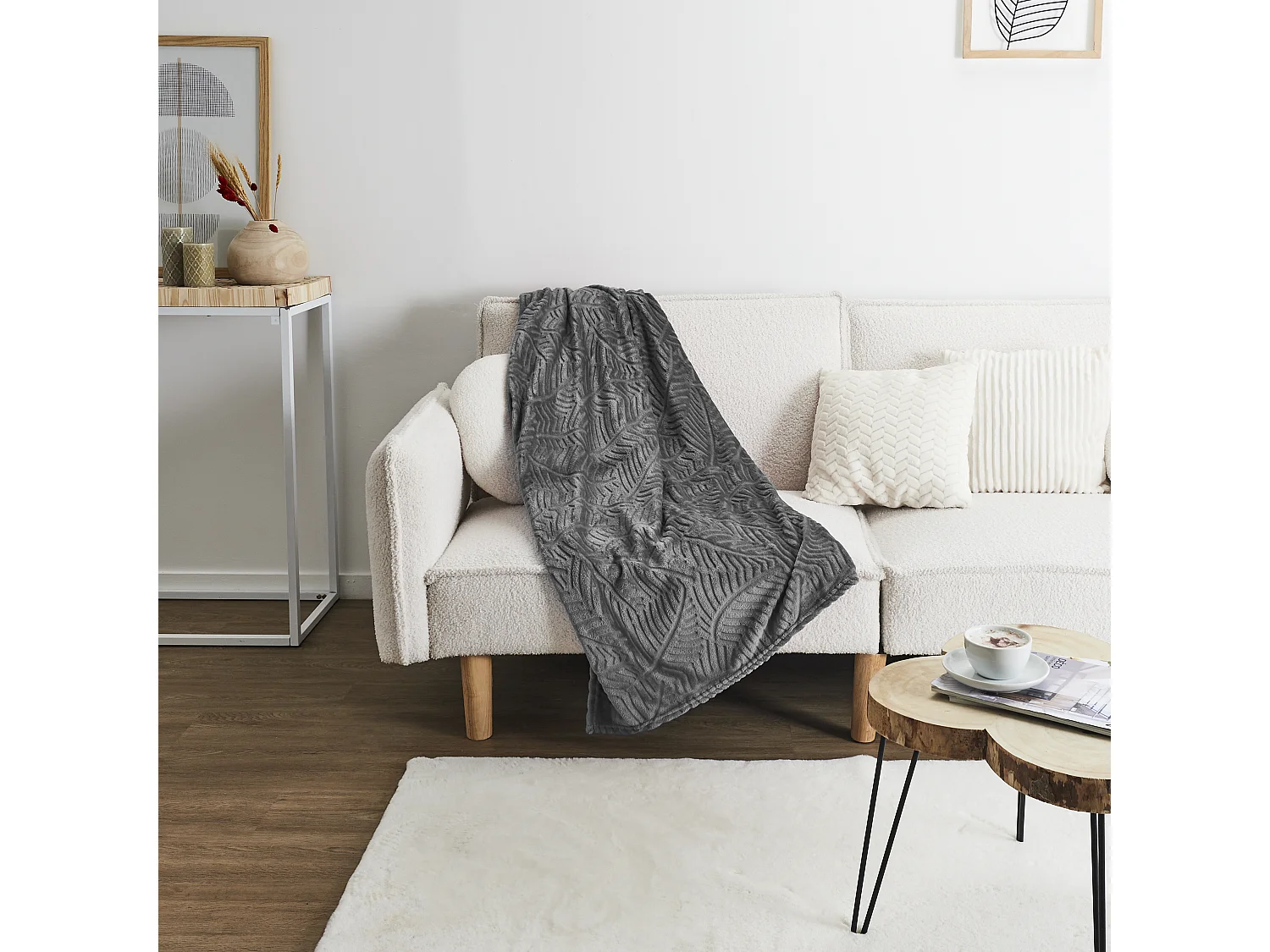 Plaid Flanelle Embosse 120x150cm Gris