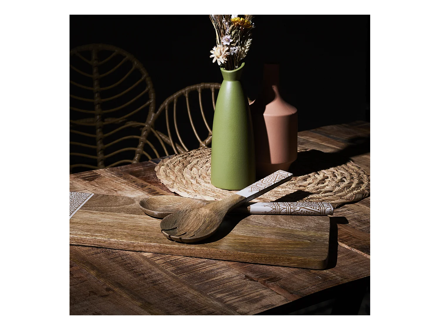 Couverts A Salade Manguier Dune Terracotta Marron, Blanc, Orange