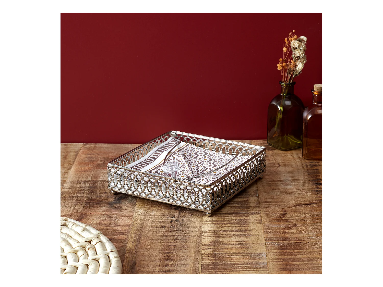 Plateau De Deco Metal Serviette2 Argent