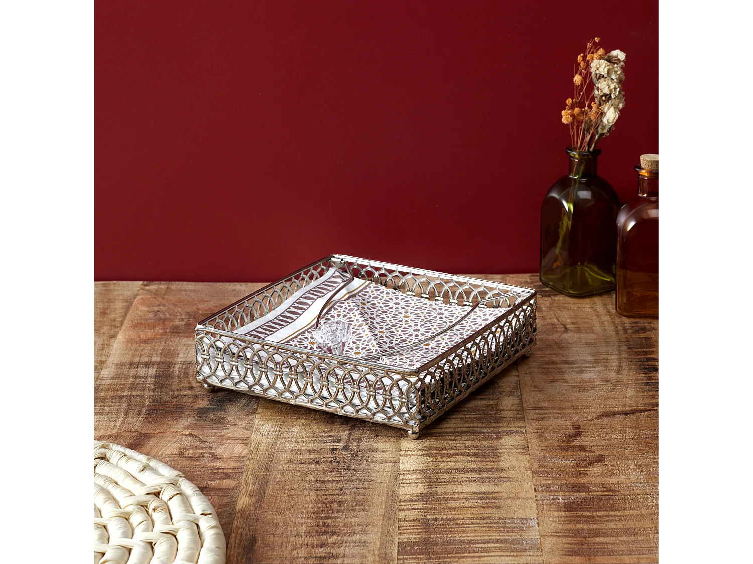 Plateau De Deco Metal Serviette2 Argent