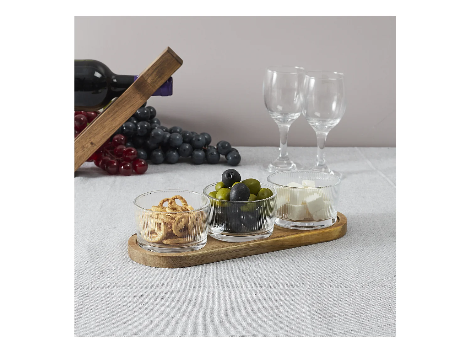 Set Aperitif Acacia Coupelle Verre X3 M12 Marron, Transparent