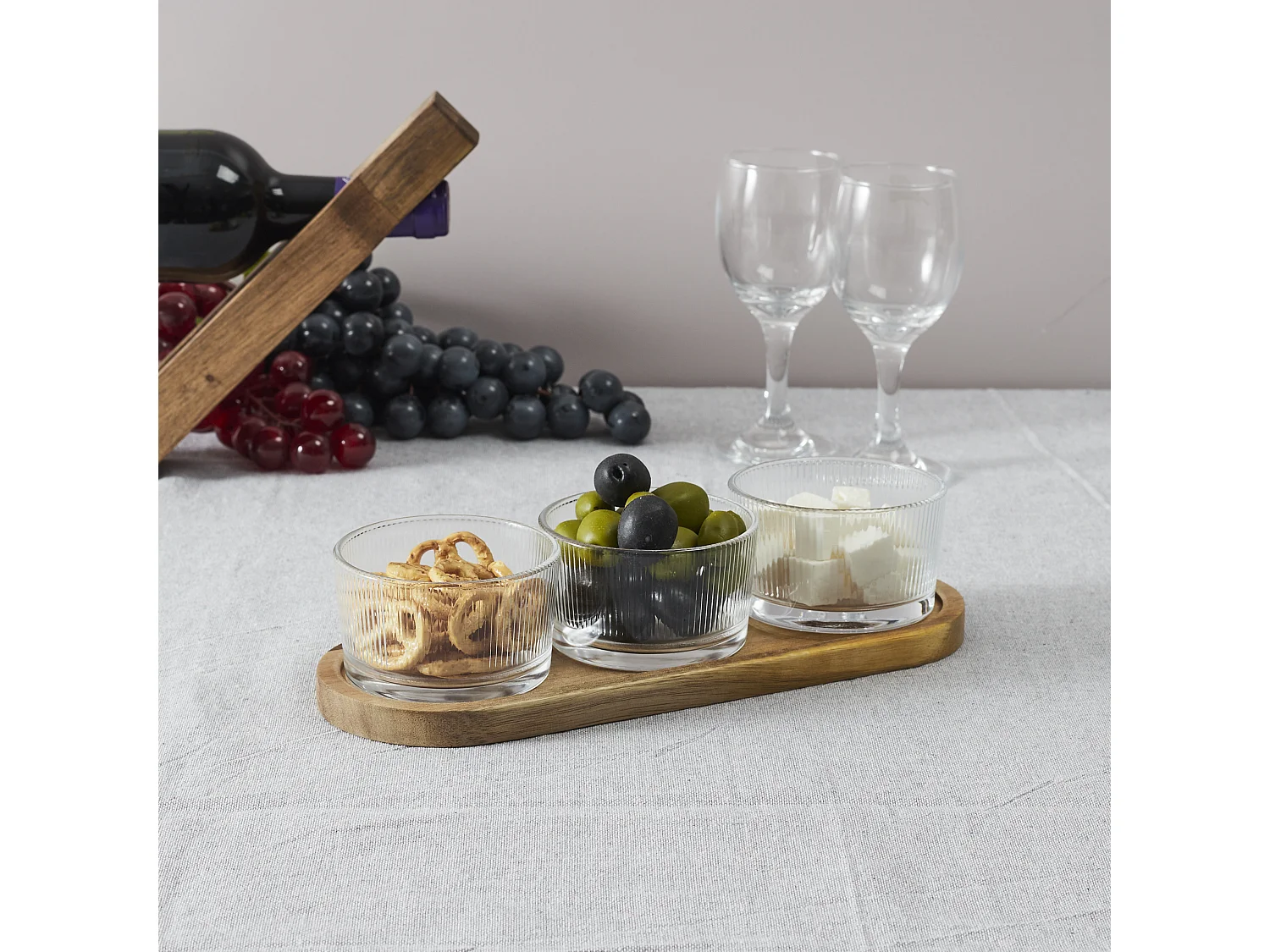 Set Aperitif Acacia Coupelle Verre X3 M12 Marron, Transparent