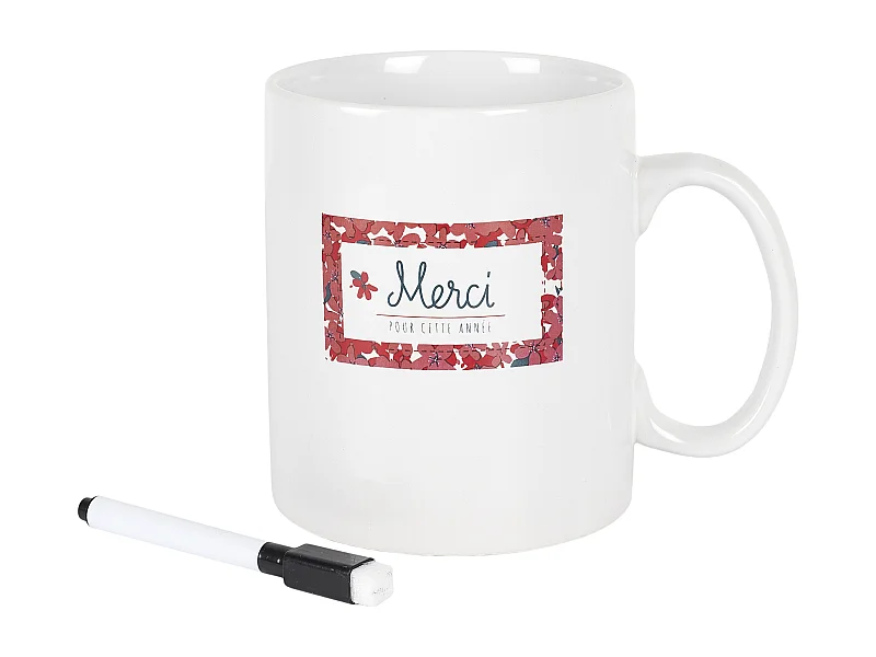 Mug Xxl Merci Pour Cette Annee Et Stylo Rose, Blanc, Bleu