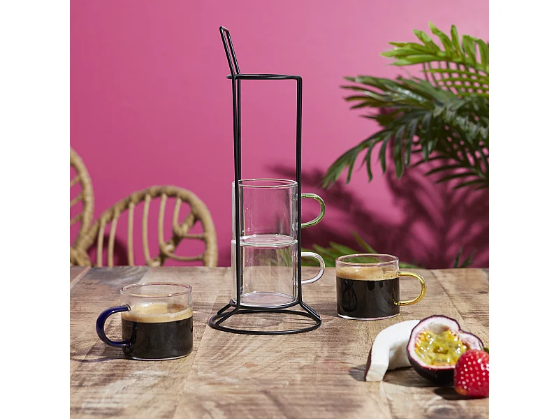 Tasse Expresso Verre X4 Avec Support Transparent, Multicolore