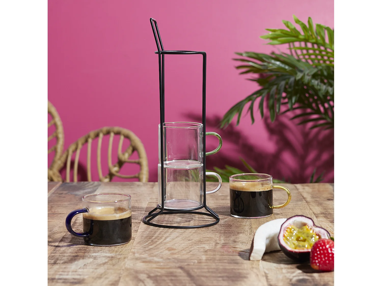 Tasse Expresso Verre X4 Avec Support Transparent, Multicolore