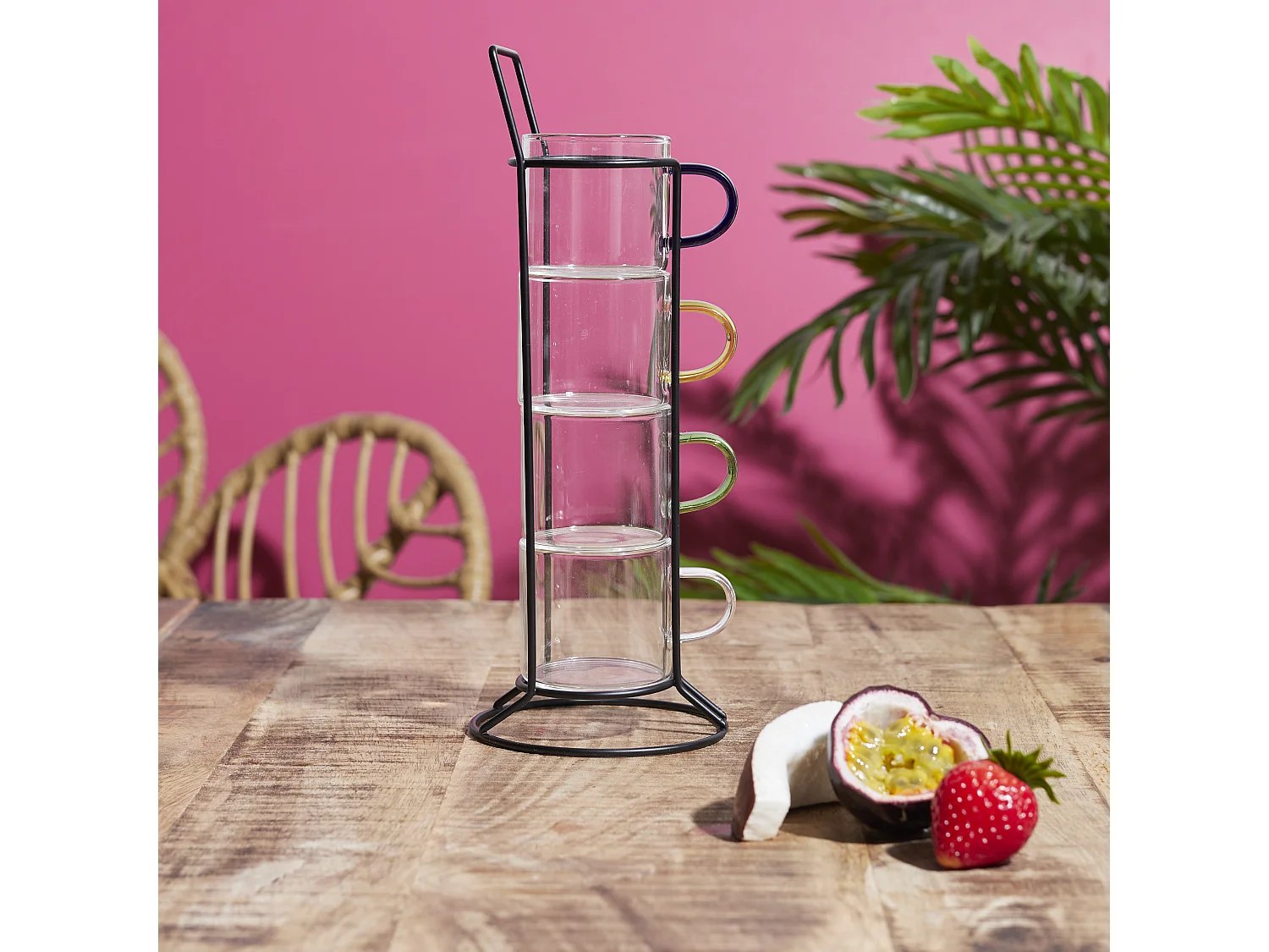 Tasse Expresso Verre X4 Avec Support Transparent, Multicolore