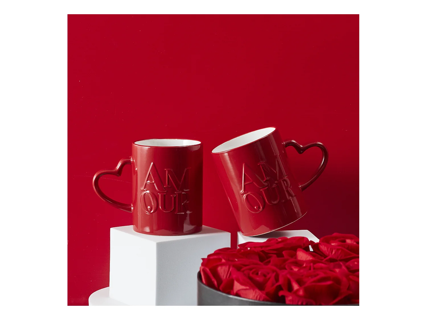 Lot de 2 Mugs en Céramique "Amour" 30cl Rouge