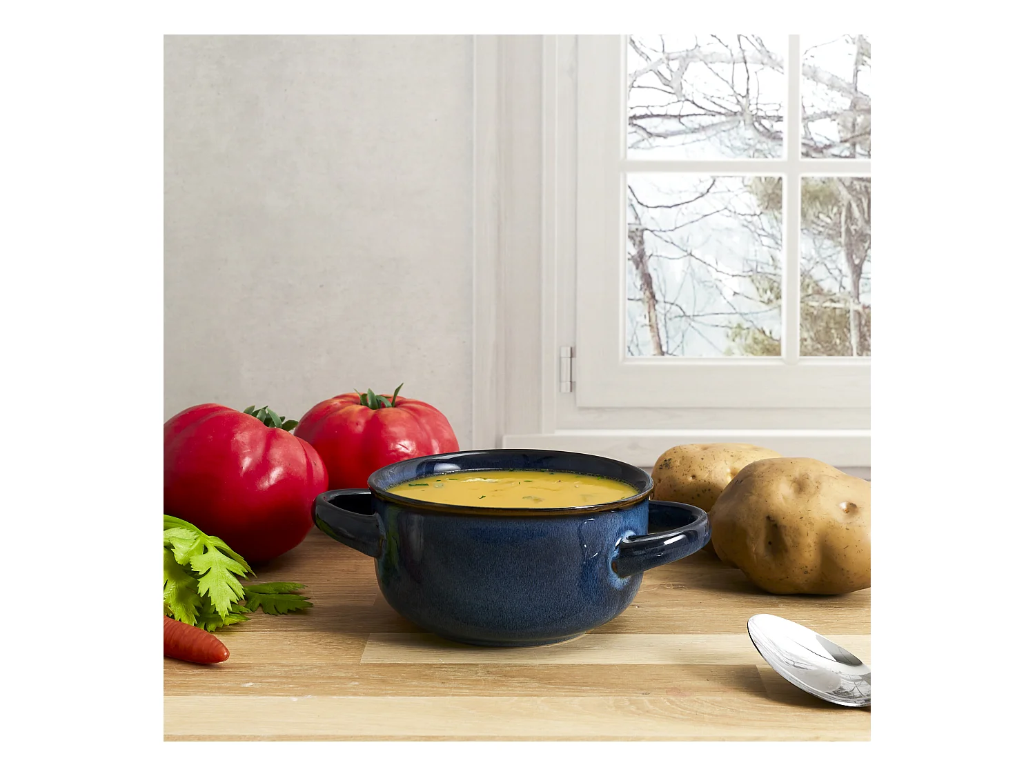 Bol A Soupe Gres Du Temps Bleu