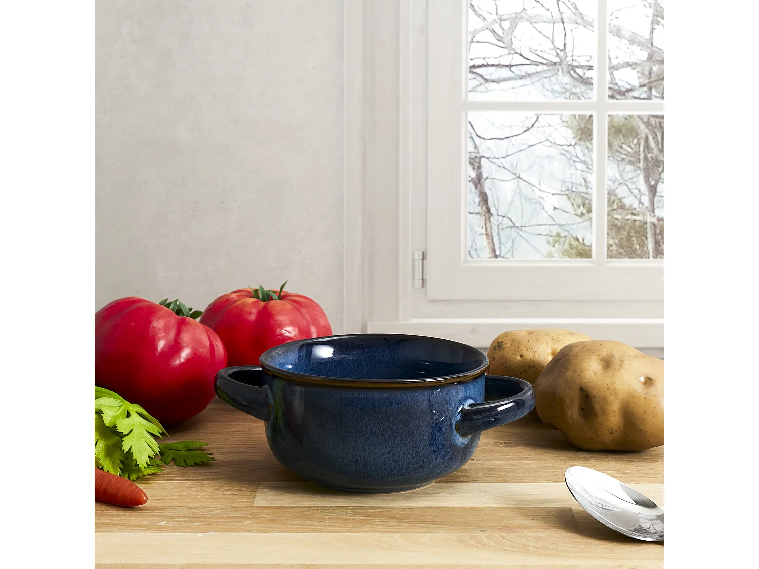 Bol A Soupe Gres Du Temps Bleu