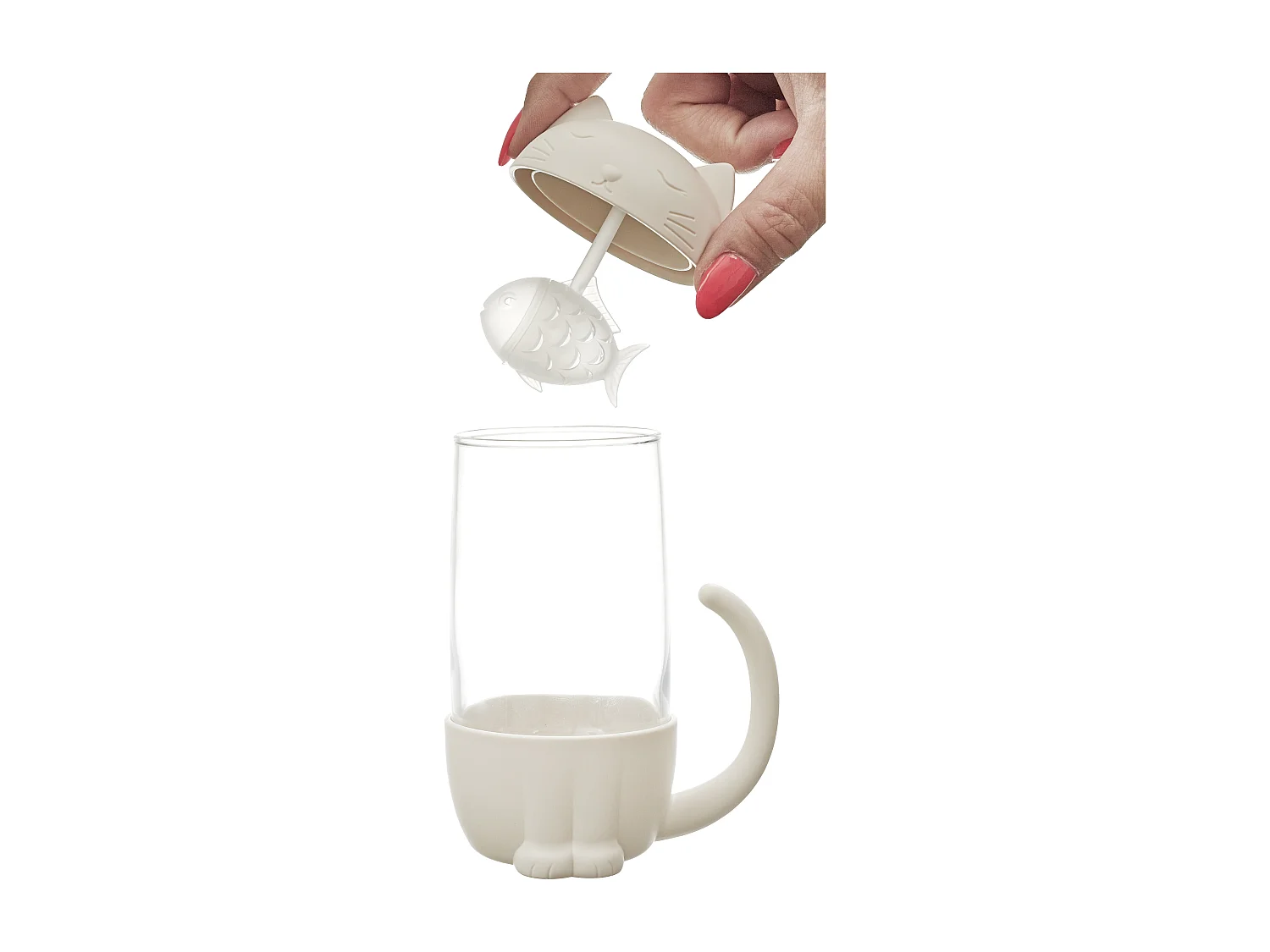 Mug Infuseur Poisson Chat 30cl Blanc, Transparent
