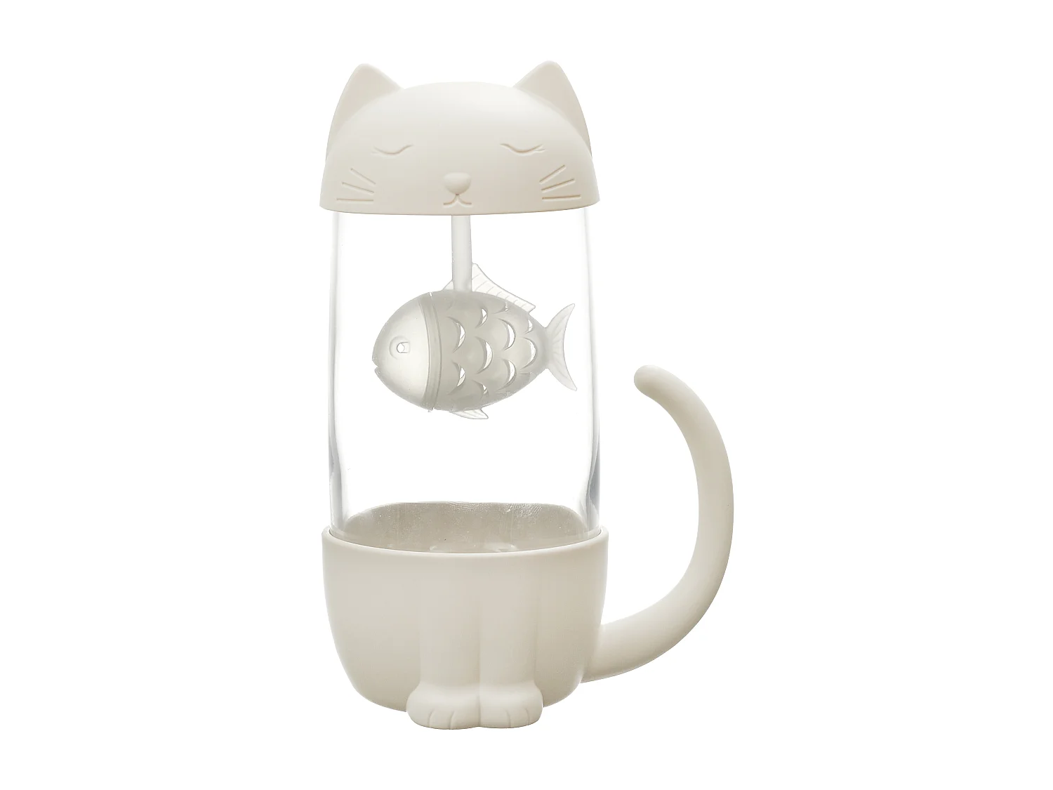 Mug Infuseur Poisson Chat 30cl Blanc, Transparent