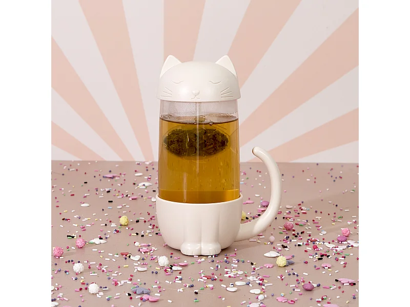 Mug Infuseur Poisson Chat 30cl Blanc, Transparent