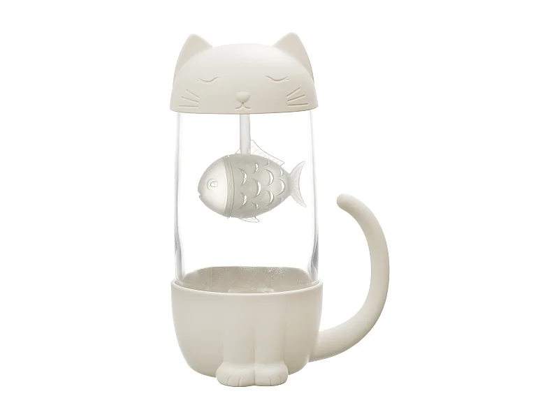 Mug Infuseur Poisson Chat 30cl Blanc, Transparent