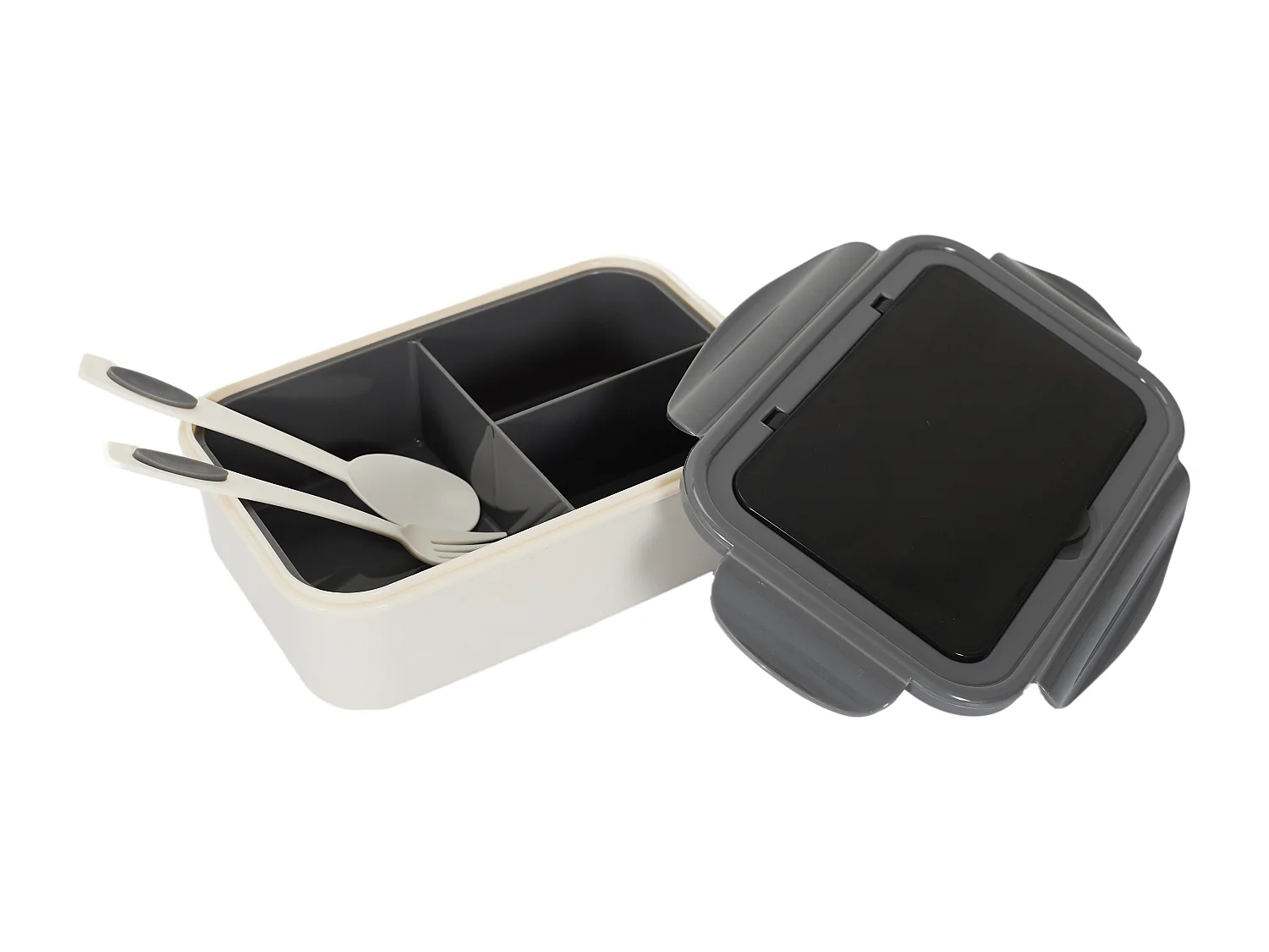Lunch Box Unicolore Avec Couverts Gris