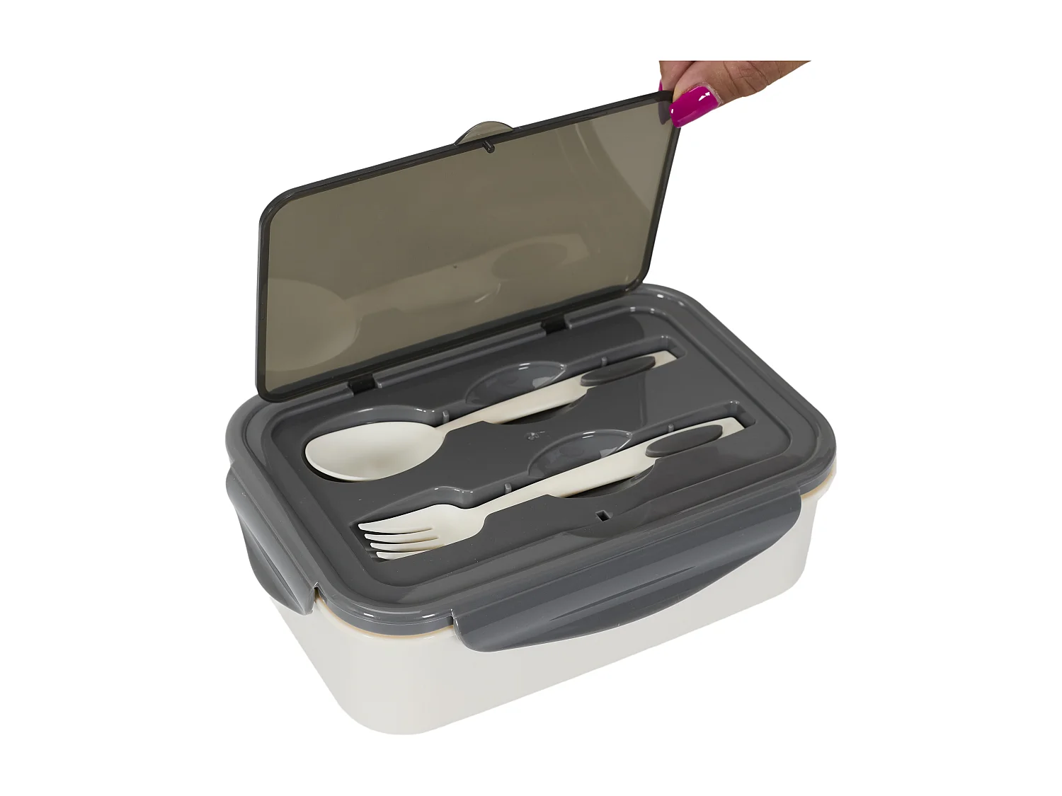 Lunch Box Unicolore Avec Couverts Gris